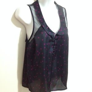 navy/pink polka dot silky blouse